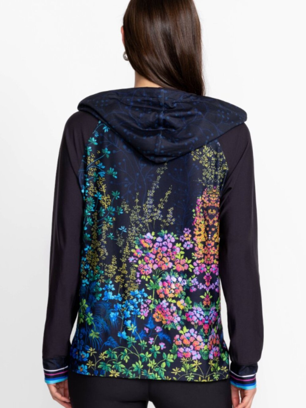 Johnny Was Active Jewel Tone Floral Featherweight Pullover Hoodie M Gorpcore